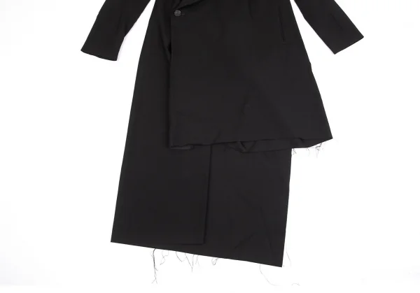 ヨウジヤマモト ファムYohji Yamamoto FEMME 裾裁ち切りアシンメトリーウールロングジャケット 黒1 K-101691_009