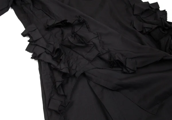 コムコム コムデギャルソンCOMME des GARCONS 袖裁ち切りフリルデザインロングシャツ 黒S K-101703_010