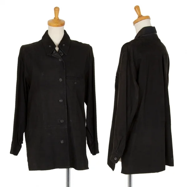 イッセイミヤケISSEY MIYAKEシープレザーボタンダウンジャケット 黒M K-101741_001