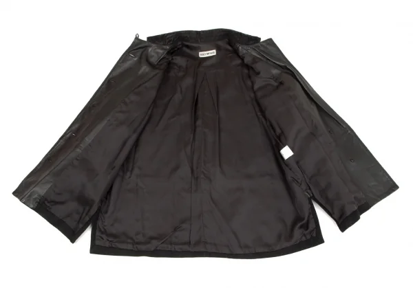 イッセイミヤケISSEY MIYAKEシープレザーボタンダウンジャケット 黒M K-101741_012