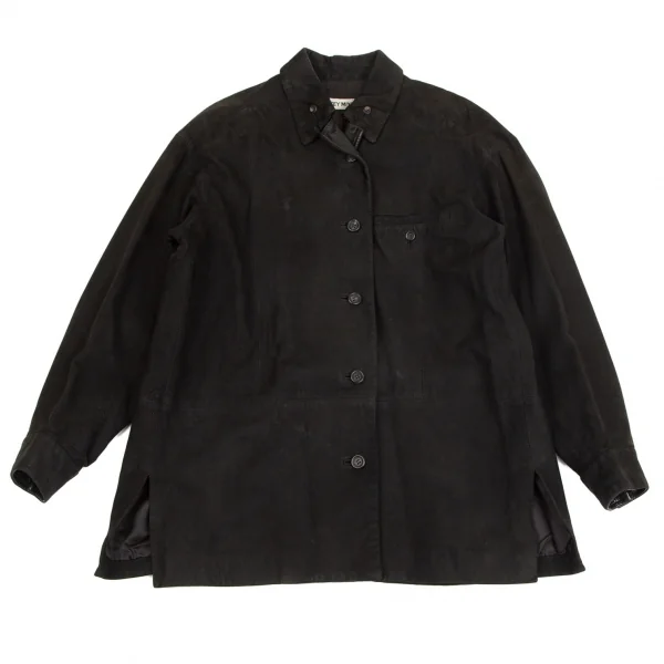 イッセイミヤケISSEY MIYAKEシープレザーボタンダウンジャケット 黒M K-101741_002