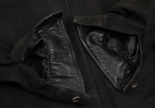 イッセイミヤケISSEY MIYAKEシープレザーボタンダウンジャケット 黒M K-101741_008