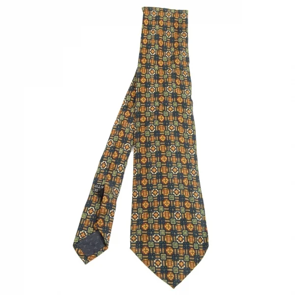 ティファニーTIFFANY&CO シルク総柄ネクタイ 黄青緑 K-101751_001