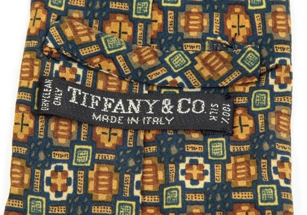 ティファニーTIFFANY&CO シルク総柄ネクタイ 黄青緑 K-101751_008