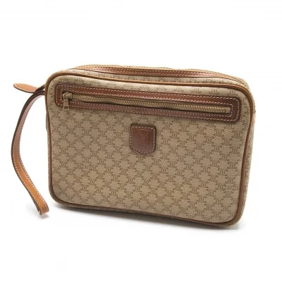 セリーヌCELINE オールドセリーヌマカダムクラッチバッグ 茶ベージュ