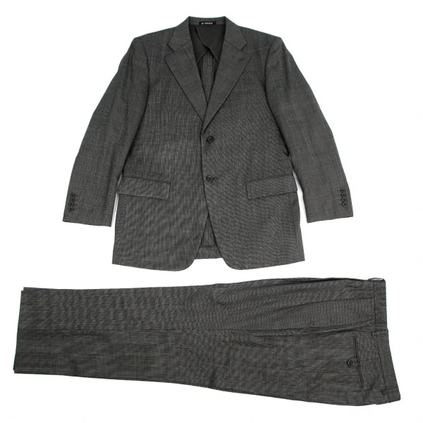 クリツィアB.byKRIZIA ウールグレンチェックシングルスラックスパンツ グレー黒L位 K-101764_013