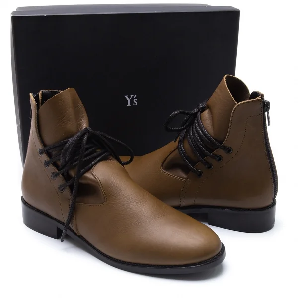 ワイズY's レザーヒールバックジップブーツ 茶3（24.5位） K-101774_001