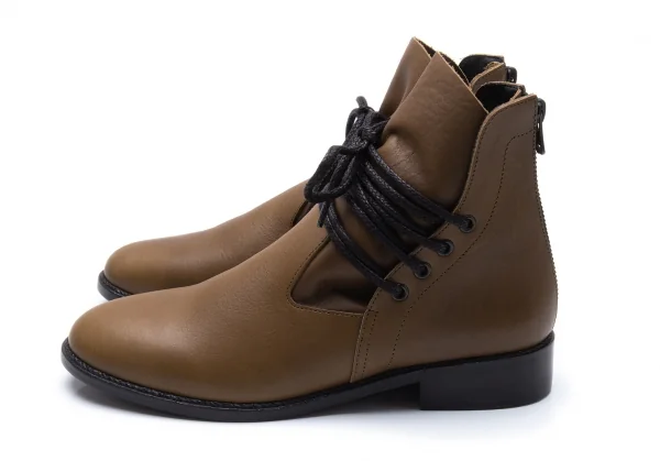 ワイズY's レザーヒールバックジップブーツ 茶3（24.5位） K-101774_003