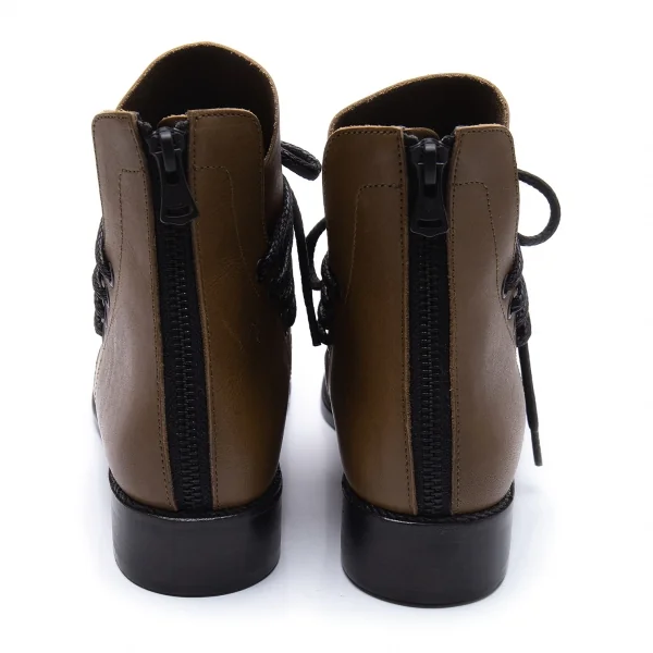 ワイズY's レザーヒールバックジップブーツ 茶3（24.5位） K-101774_004