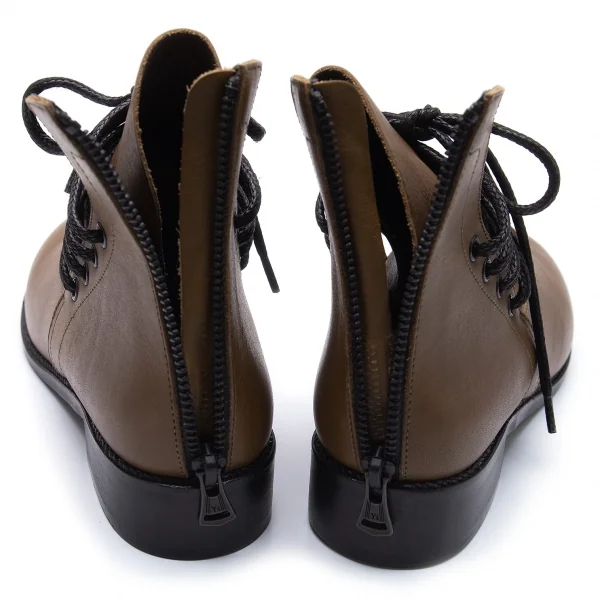ワイズY's レザーヒールバックジップブーツ 茶3（24.5位） K-101774_005