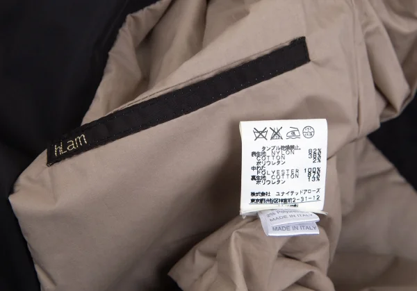 ラムhLam ナイロン中綿フライフロントダブルジップミリタリージャケット 黒M K-101788_019