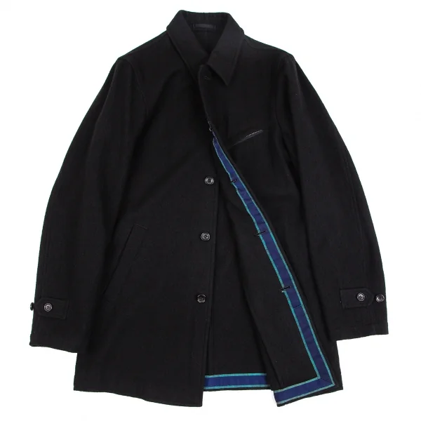 コムデギャルソン オムCOMME des GARCONS HOMME 裏テープパイピンクデザインウールコート 黒S K-101803_001