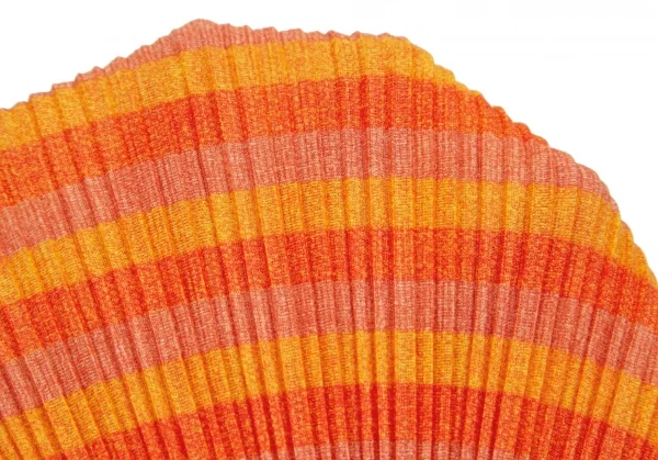 プリーツプリーズPLEATS PLEASE トリカラーボーダープリーツビッグシルエットカットソー 黄オレンジL位 K-101830_012