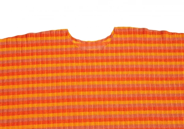 プリーツプリーズPLEATS PLEASE トリカラーボーダープリーツビッグシルエットカットソー 黄オレンジL位 K-101830_003