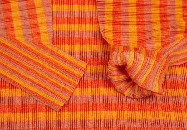 プリーツプリーズPLEATS PLEASE トリカラーボーダープリーツビッグシルエットカットソー 黄オレンジL位 K-101830_006