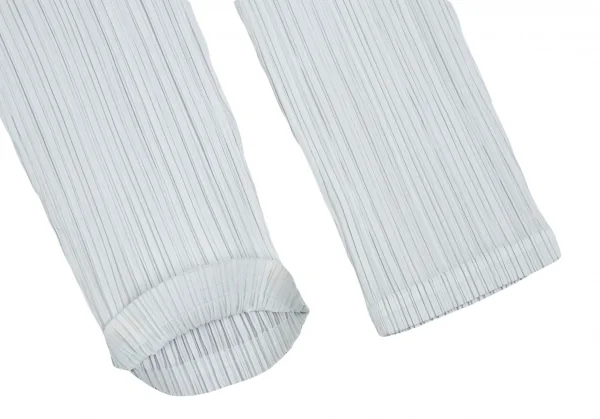 プリーツプリーズPLEATS PLEASE プリーツテーパードパンツ 白 アイスブルーS位 K-101855_006