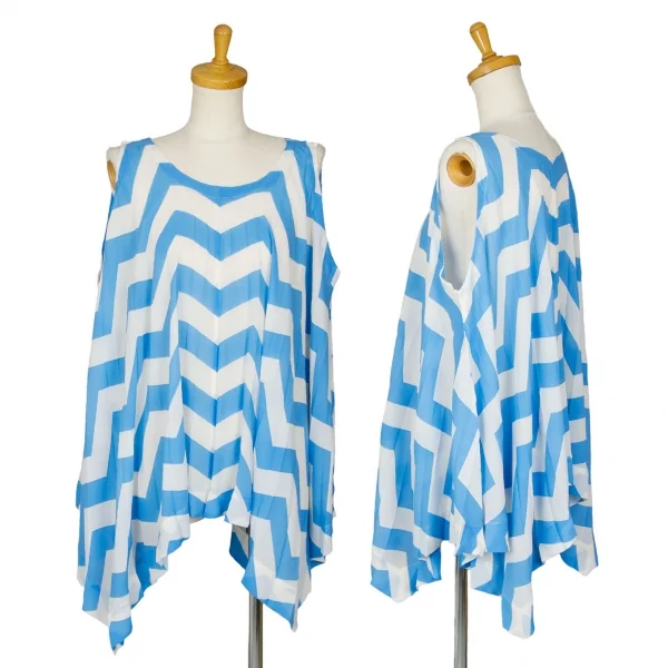 イッセイミヤケISSEY MIYAKE ジグザグボーダーパラソルプリーツノースリーブチュニック