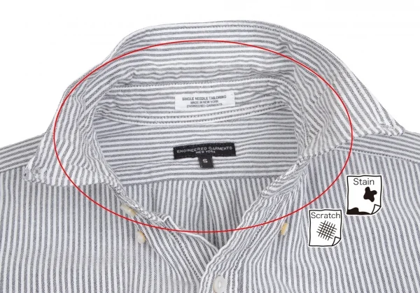 エンジニアードガーメンツENGINEERED GARMENT コットンオックスフォードストライプボタンダウンシャツ 白グレーS K-101894_003