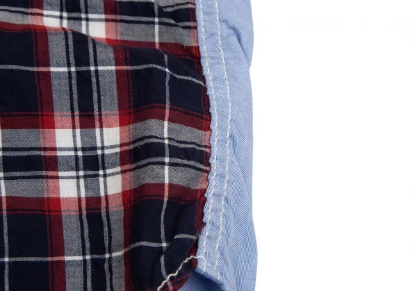 コムデギャルソン オムCOMME des GARCONS HOMME フロントチェック切替パッカリング半袖シャツ 水色紺S K-101916_010