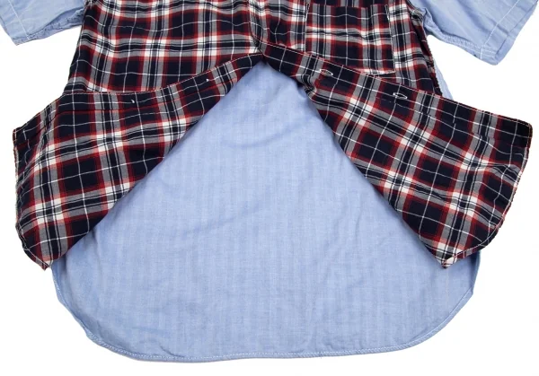 コムデギャルソン オムCOMME des GARCONS HOMME フロントチェック切替パッカリング半袖シャツ 水色紺S K-101916_011