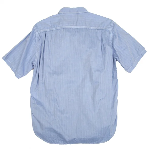 コムデギャルソン オムCOMME des GARCONS HOMME フロントチェック切替パッカリング半袖シャツ 水色紺S K-101916_012