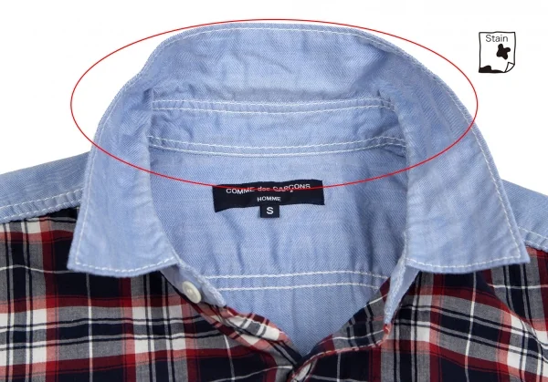 コムデギャルソン オムCOMME des GARCONS HOMME フロントチェック切替パッカリング半袖シャツ 水色紺S K-101916_003