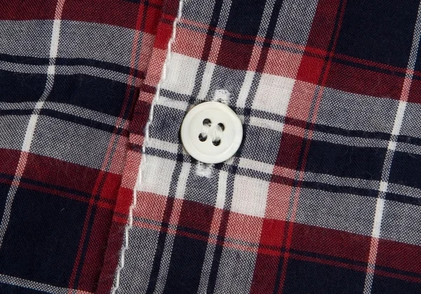 コムデギャルソン オムCOMME des GARCONS HOMME フロントチェック切替パッカリング半袖シャツ 水色紺S K-101916_004
