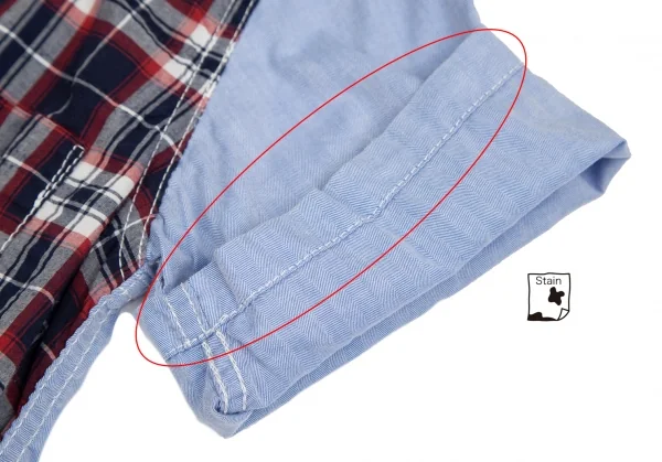 コムデギャルソン オムCOMME des GARCONS HOMME フロントチェック切替パッカリング半袖シャツ 水色紺S K-101916_007