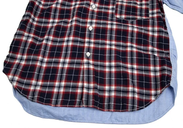 コムデギャルソン オムCOMME des GARCONS HOMME フロントチェック切替パッカリング半袖シャツ 水色紺S K-101916_009