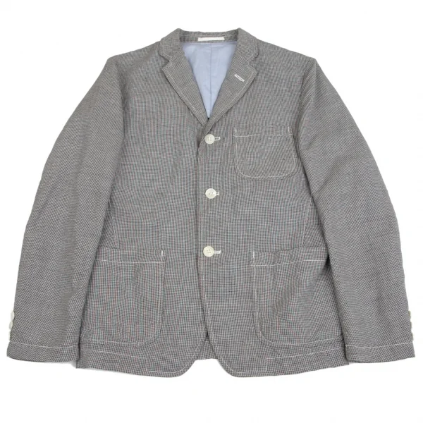 コムデギャルソン オムCOMME des GARCONS HOMME コットンリネンハウンドトゥースパッカリングジャケット 白黒S K-101922_001
