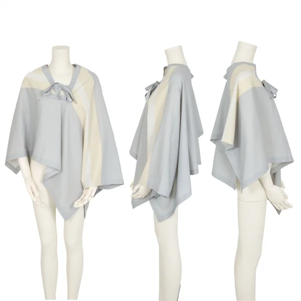 イッセイミヤケISSEY MIYAKE 132 5. フロント結びデザインアシンメトリーポンチョ ブルーグレーベージュ2 K-101948_001
