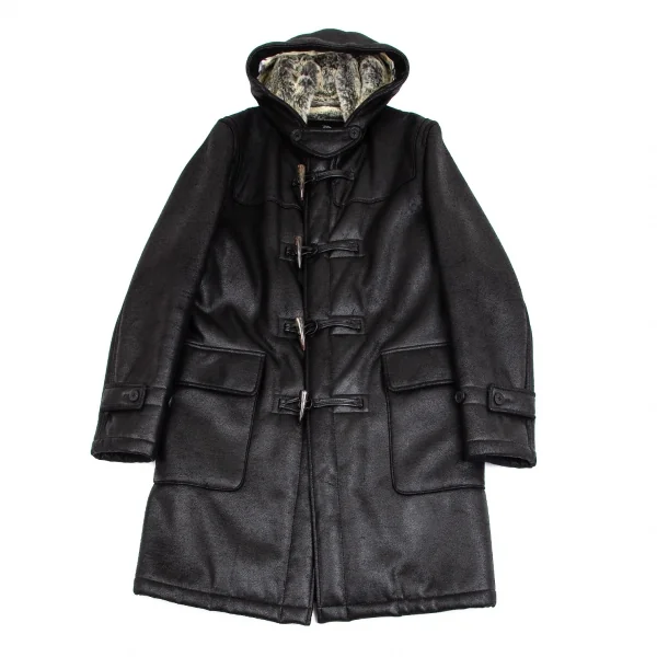 バーバリー ブラックレーベルBURBERRY BLACK LABEL 裏ファークラックシンセティックレザーダッフルコート 黒M K-101963_001