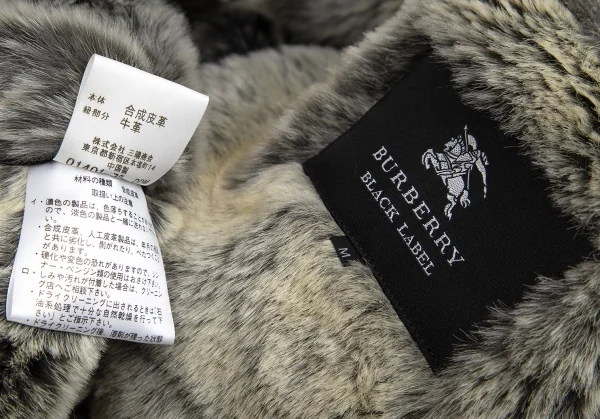 バーバリー ブラックレーベルBURBERRY BLACK LABEL 裏ファークラックシンセティックレザーダッフルコート 黒M K-101963_014