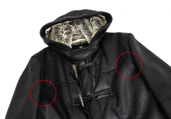 バーバリー ブラックレーベルBURBERRY BLACK LABEL 裏ファークラックシンセティックレザーダッフルコート 黒M K-101963_002