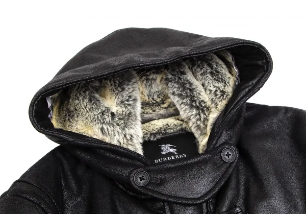バーバリー ブラックレーベルBURBERRY BLACK LABEL 裏ファークラックシンセティックレザーダッフルコート 黒M K-101963_005