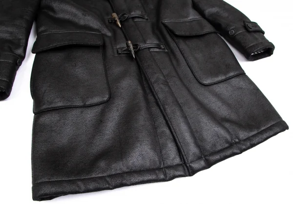 バーバリー ブラックレーベルBURBERRY BLACK LABEL 裏ファークラックシンセティックレザーダッフルコート 黒M K-101963_008
