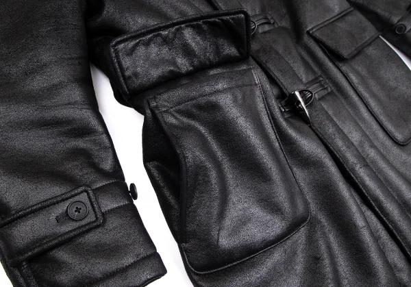 バーバリー ブラックレーベルBURBERRY BLACK LABEL 裏ファークラックシンセティックレザーダッフルコート 黒M K-101963_009