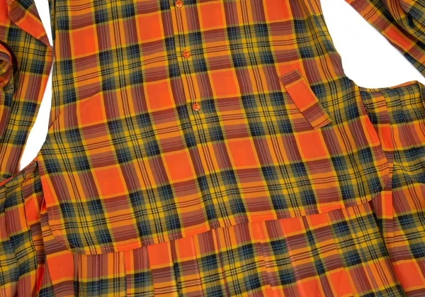 ジャンポールゴルチエ ファムJean Paul GAULTIER FEMME プリーツラップデザインチェックシャツ オレンジ他40 K-101972_010