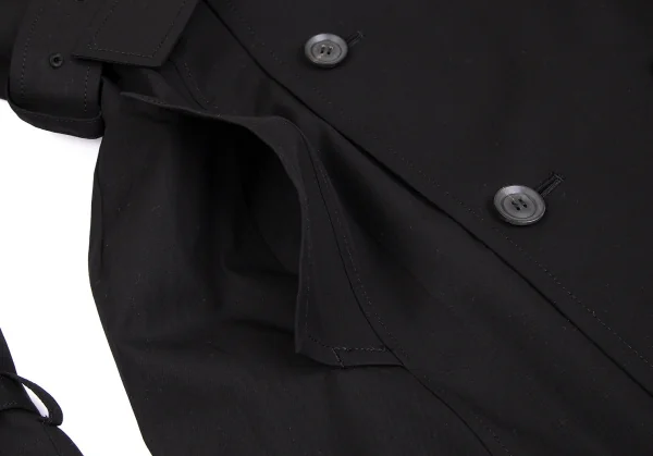 ヨウジヤマモト ノアールYohji Yamamoto NOIR コットン袖レイヤードアシンメトリートレンチコート 黒1 K-101983_011