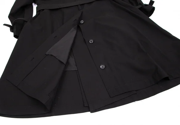 ヨウジヤマモト ノアールYohji Yamamoto NOIR コットン袖レイヤードアシンメトリートレンチコート 黒1 K-101983_017