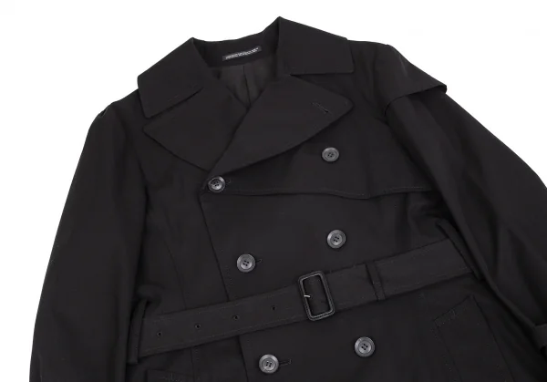 ヨウジヤマモト ノアールYohji Yamamoto NOIR コットン袖レイヤードアシンメトリートレンチコート 黒1 K-101983_003