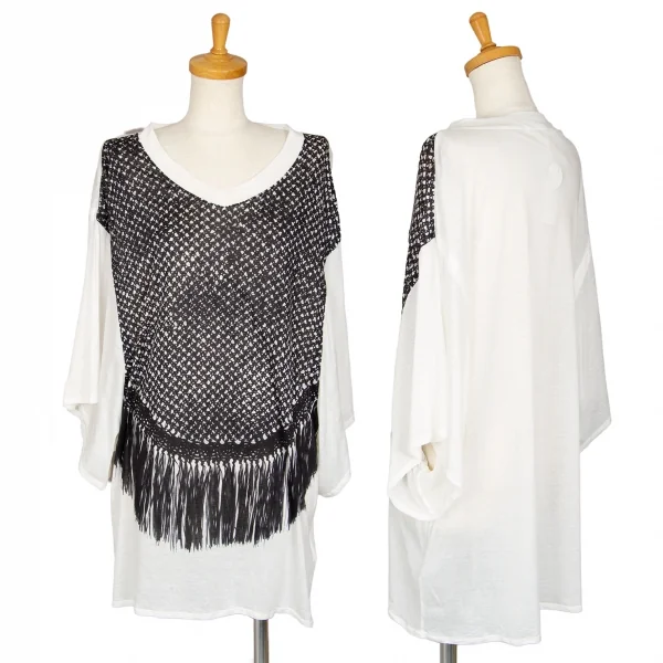 リミフゥLIMI feu Vネックフリンジプリント半袖カットソー オフS K-102011_001