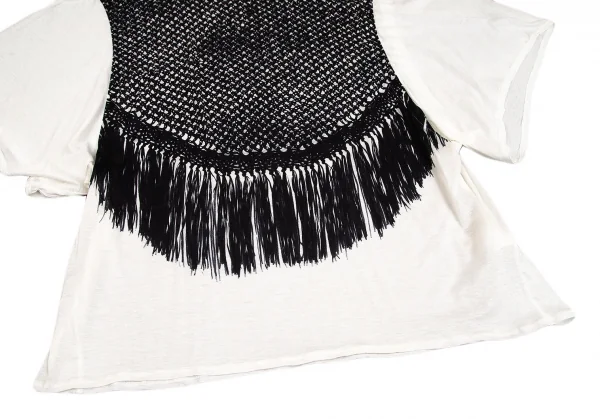 リミフゥLIMI feu Vネックフリンジプリント半袖カットソー オフS K-102011_009
