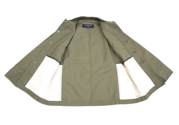 新品!コムデギャルソン オムCOMME des GARCONS HOMME コーデュロイパッチ衿ヘリンボーン柄カバーオール カーキXS K-102039_010