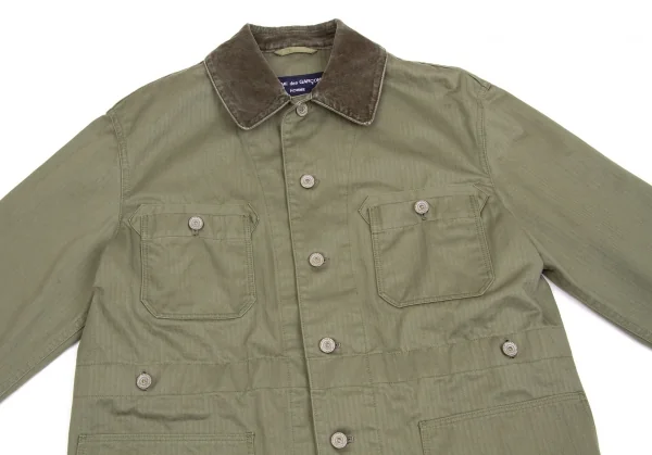 新品!コムデギャルソン オムCOMME des GARCONS HOMME コーデュロイパッチ衿ヘリンボーン柄カバーオール カーキXS K-102039_002