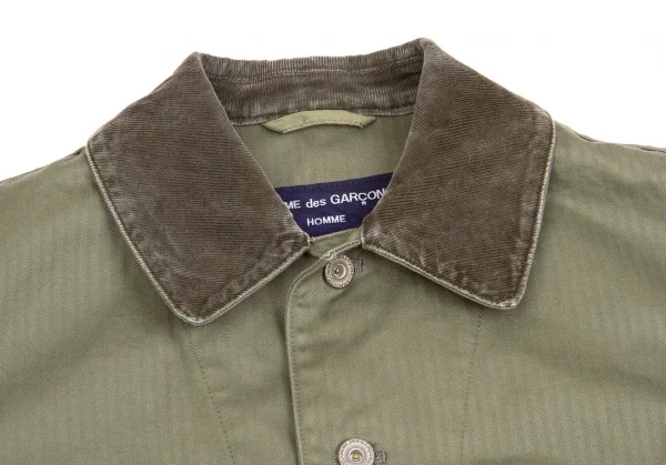 新品!コムデギャルソン オムCOMME des GARCONS HOMME コーデュロイパッチ衿ヘリンボーン柄カバーオール カーキXS K-102039_003