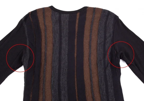 ワイズフォーメンY's for men モヘヤ混ダブルフェイスストライプニットセーター 紺茶グレー3 K-102064_010