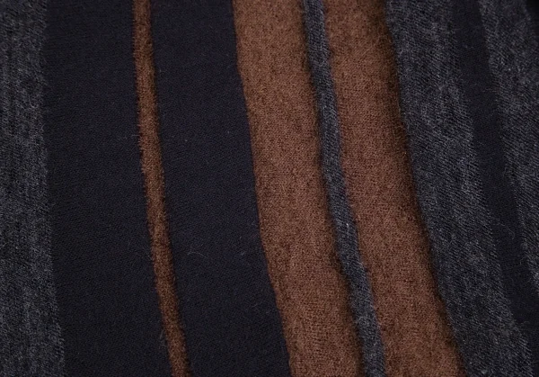 ワイズフォーメンY's for men モヘヤ混ダブルフェイスストライプニットセーター 紺茶グレー3 K-102064_013