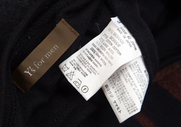 ワイズフォーメンY's for men モヘヤ混ダブルフェイスストライプニットセーター 紺茶グレー3 K-102064_015