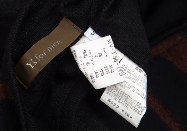 ワイズフォーメンY's for men モヘヤ混ダブルフェイスストライプニットセーター 紺茶グレー3 K-102064_016